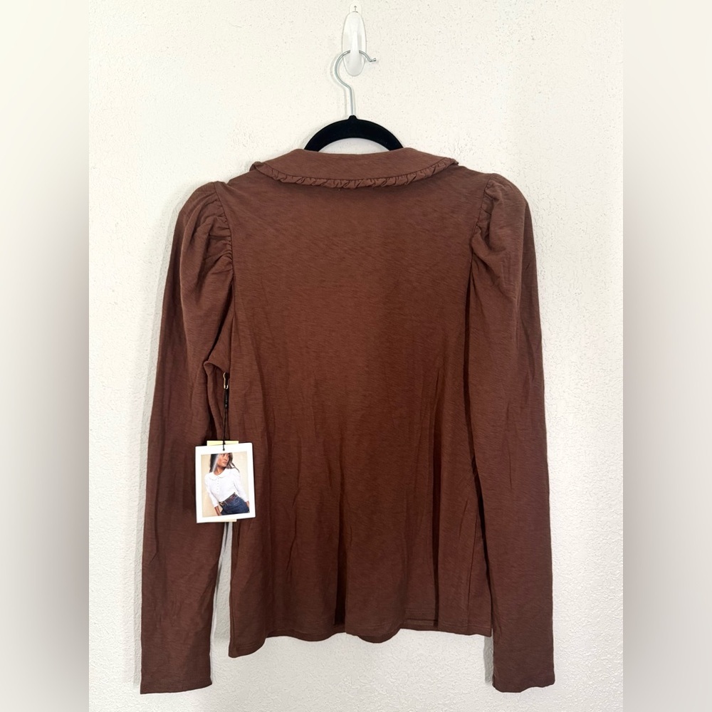 Nation LTD Dabney Prim Proper Peter Pan Ruffle Collar Top Black Cherry Small NEW - Picture 5 of 7